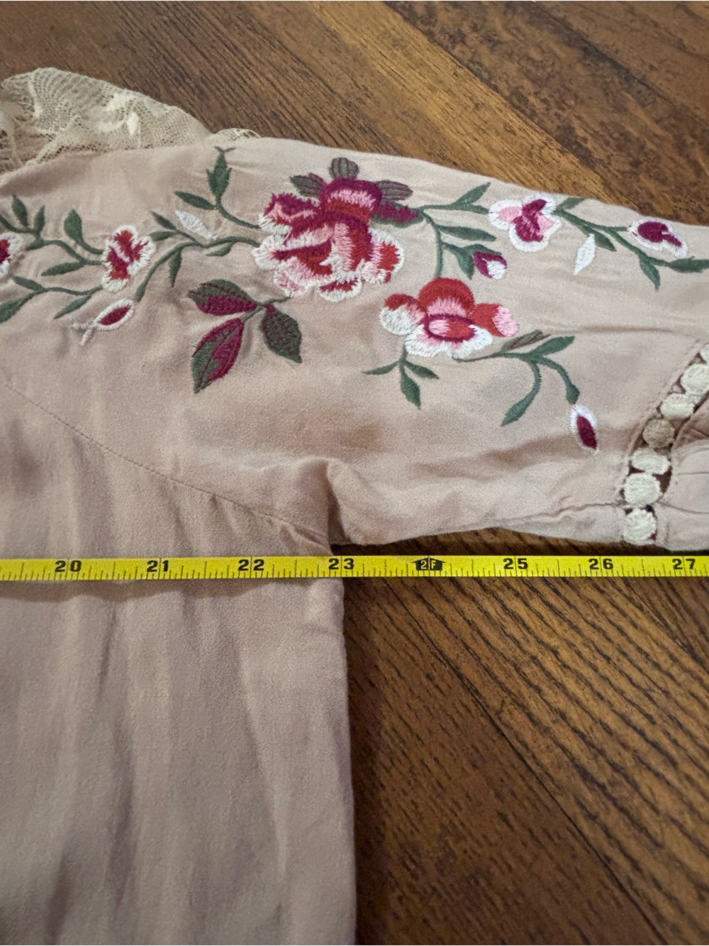 Umgee Beige Embroidered Bell-Sleeve Peasant Top Embroidered Flowers and Lace - Picture 6 of 12